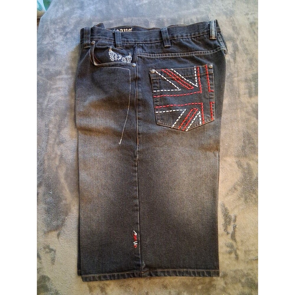 Coogi Shorts Men 36 Black Denim Jean Baggy Grunge Hip Hop Y2K Embroidered Pocket